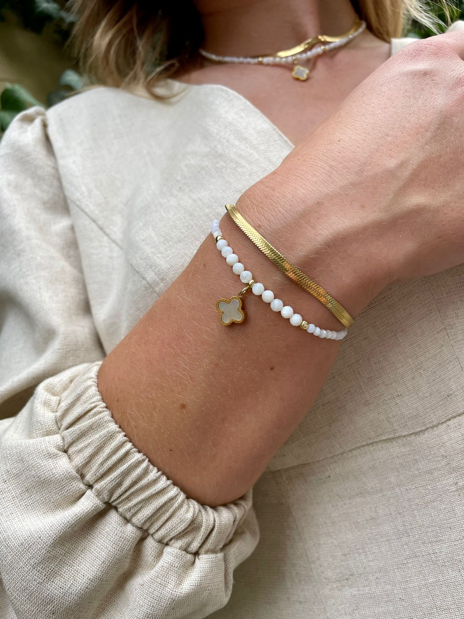 Bransoletka z masą perłową koniczyna marokańska